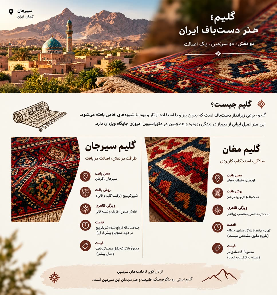 مقایسه گلیم سیرجان و گلیم مغان